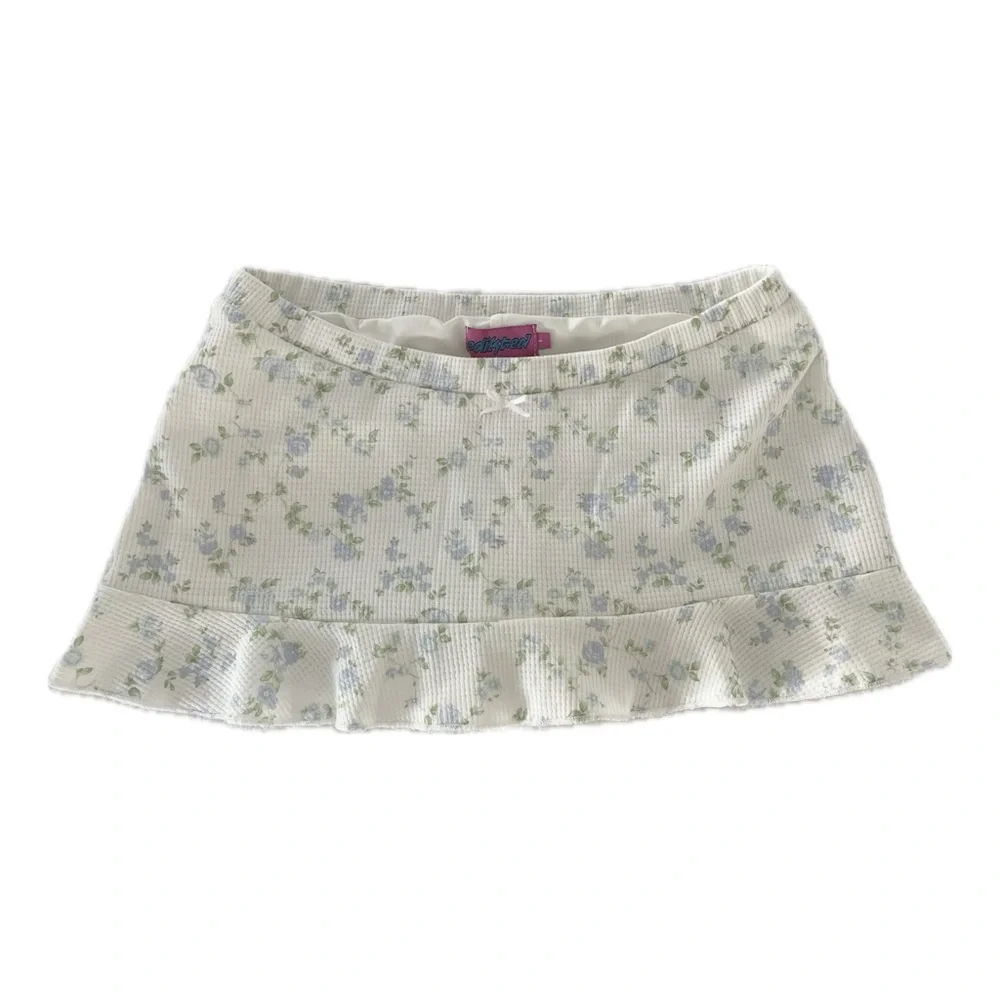 Edikted White Floral Daydream Waffle Knit Miniskirt - Picture 3 of 5
